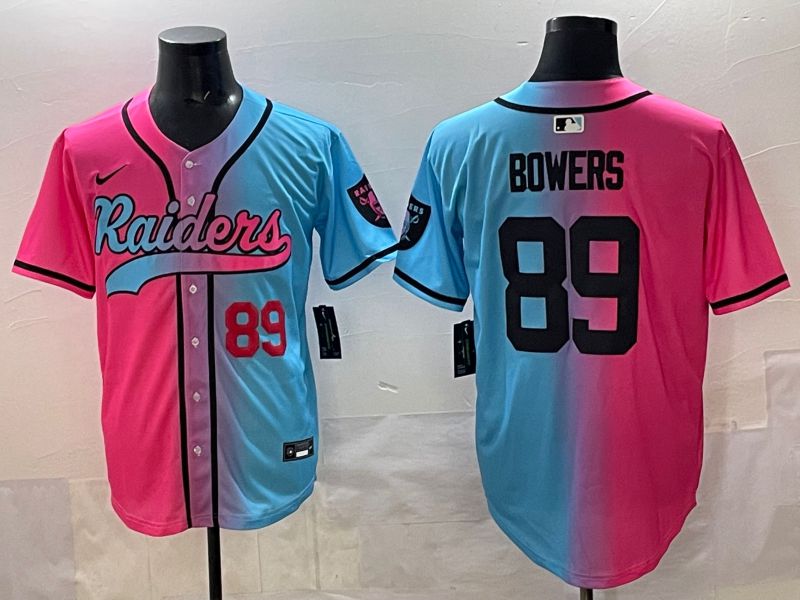 Men 2025 Oakland Raiders #89 Bowers Blue pink Nike Limited NFL Jersey style 003